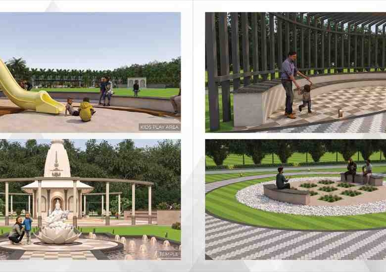 Temple zone and landscaped seating area at The Knowledge Park Jaipur