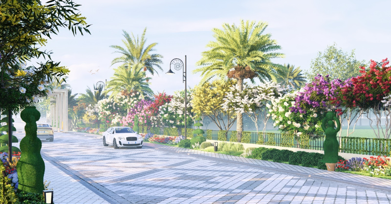 Beautiful palm tree avenue and landscaped roads in Silver Sands Jaipur